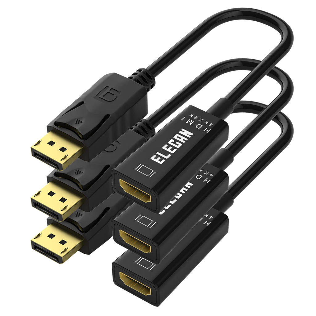  [AUSTRALIA] - 4K DisplayPort to HDMI Adapter Cable 3 Pack,Elecan 2K@60Hz 1080P Gold-Plated DP (Display Port) PC to HDMI Monitor Converter(Uni-Directional & Male to Female),Compatible for HP NVIDIA & More 3 PK DP to HDMI