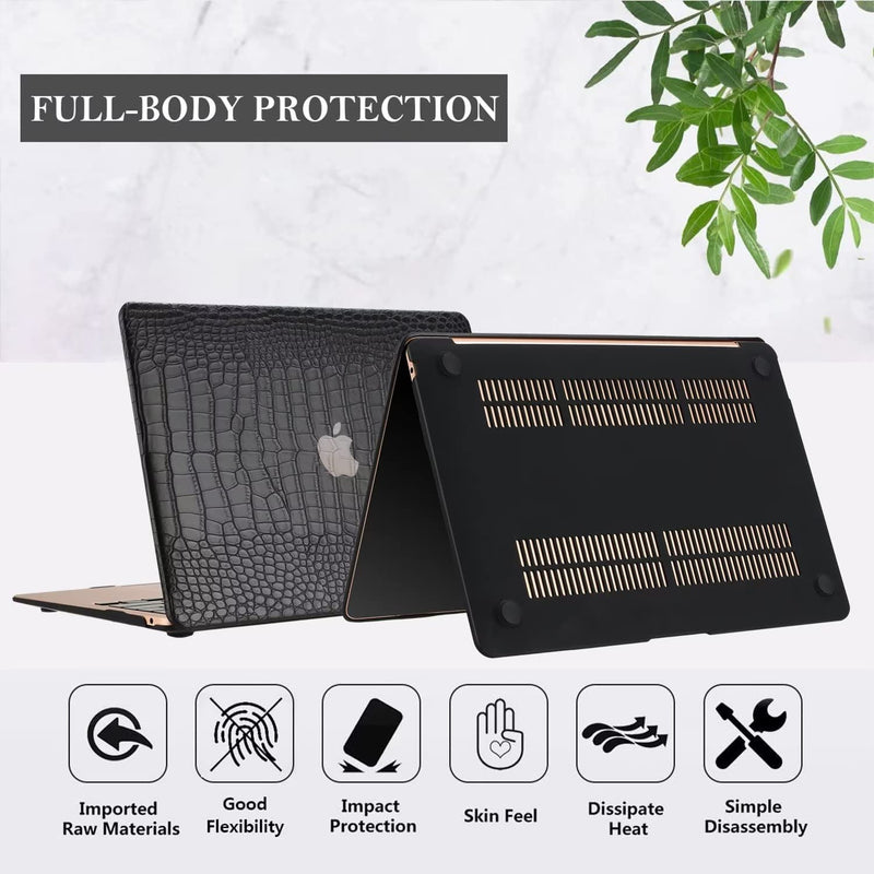  [AUSTRALIA] - iNOTOGG Compatible with MacBook Air 13 Inch Case with Touch ID 2021 2020 2019 2018, Model A2337 M1 A2179 A1932, Classic PU Leather Hard Shell Plastic Case with Keyboard Cover & Screen Protector, Black Air 13.3 A2337 M1 A2179 A1932, 2018-2021