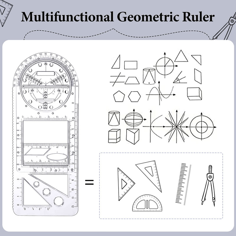  [AUSTRALIA] - FYY Multifunctional Geometric Ruler, 2 Pcs Geometric Drawing Template Measuring Tool Plastic Mathematics Drawing Ruler, Draft Rulers for Student School Office Supplies and Building Supplies, Clear