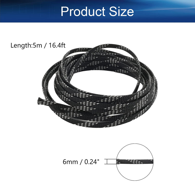  [AUSTRALIA] - Bettomshin 1Pcs 16.4Ft PET Braided Cable Sleeve, Width 0.24 Inch Expandable Braided Sleeve for Sleeving Protect Electric Wire Electric Cable Black 16.4 Ft (6mm Width)