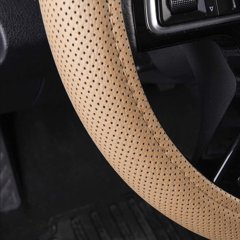  [AUSTRALIA] - CAR PASS Classical Leather Automotive Universal Steering Wheel Covers,Universal Fit for Suvs,Trucks,Sedans,Cars,Vans(Beige) Beige