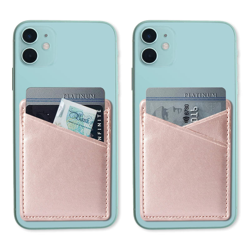  [AUSTRALIA] - Wansurs 2 Pack Phone Card Holder for Back of Phone, Leather Phone Wallet Stick On, Credit Card Holder for Phone Case Compatible with iPhone, Android Phone - Napa Rose Gold Leather