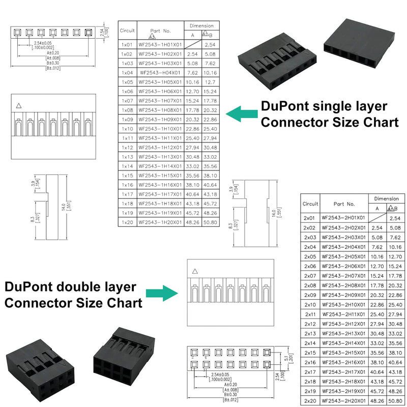  [AUSTRALIA] - Keszoox Dupont 2.54mm JST Connector Kit with 22AWG Premium Pre-Crimped Cables, Dupont 1 and 2 Rows Connectors 1/2/3/4/5/6 Pin Housing with Length of 150mm Male & Female Wire Cable