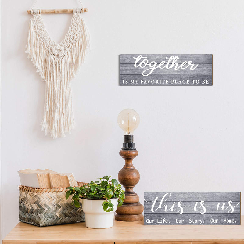  [AUSTRALIA] - 2 Pieces This is Us Our Life Our Story Rustic Print Wood Signs Together Rustic Wooden Wall Art Signs Farmhouse Entryway Signs for Bedroom Living Room Office Decor, 4.7 x 13.8 Inch (Gray) Gray