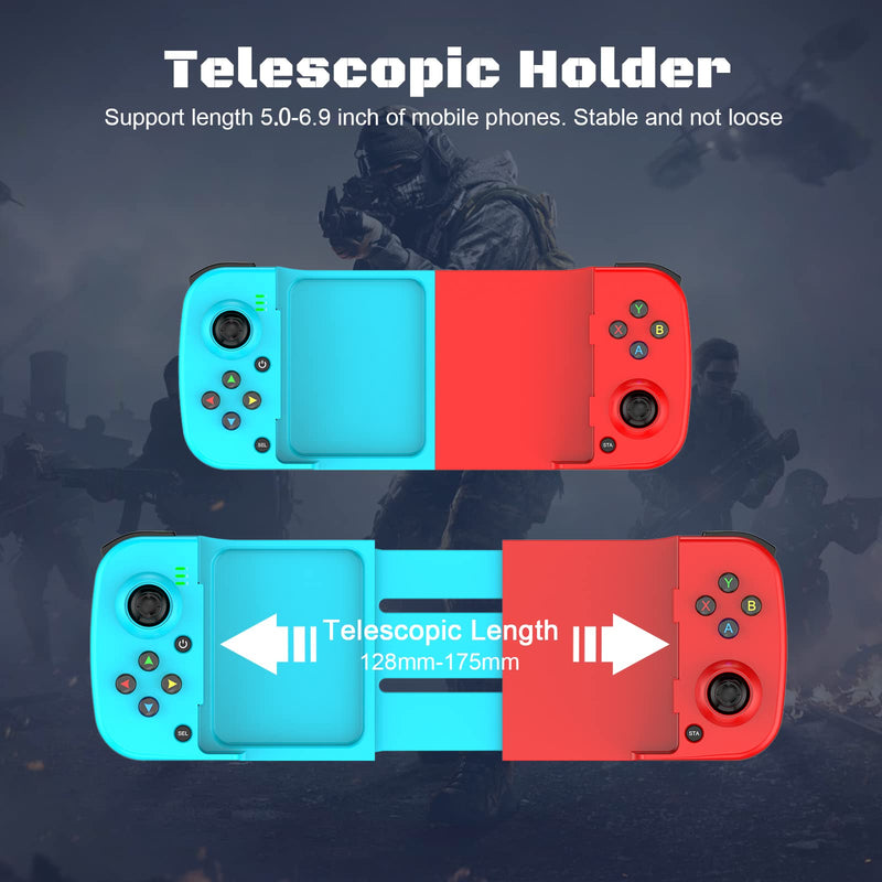  [AUSTRALIA] - Joso Wireless Game Controller for iOS, Android, PC, Bluetooth Gamepad Joysticks for iPhone13/12/11/X, iPad Mini/Air/Pro, Mac, MacBook, Tablets, Samsung Galaxy, Steam, COD Mobile, Apex - Direct Play (Blue+Red) Blue+Red