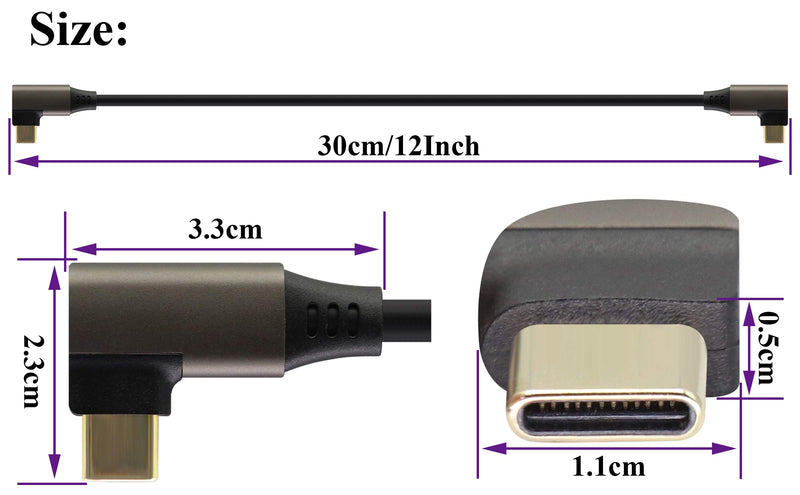  [AUSTRALIA] - AAOTOKK 90 Degree USB 3.1 Type C Cable Right & Left Angled 3.1 USB Type C Male 4K@60Hz Gen 2 Extension Cable Supports Charging,Data,Audio,Video Cable for Laptop & Tablet & Mobile Phone.(0.3M/1Ft) 0.3M/1Pack