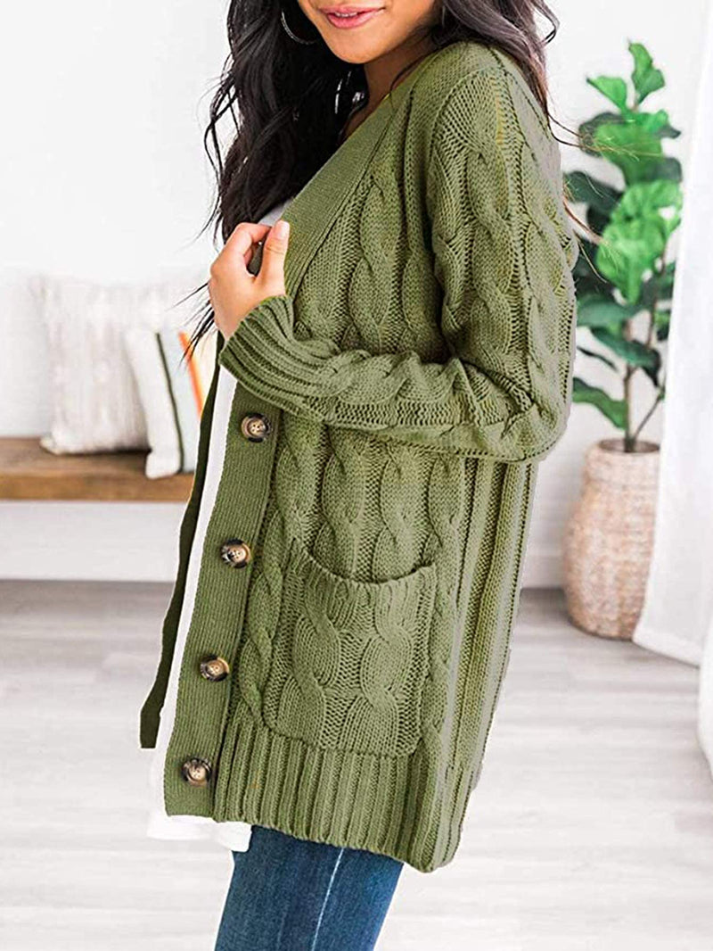 PRETTYGARDEN Women’s Long Sleeve Open Front Knitted Cardigan Sweater Button Down Chunky Outwear Coat Army Green Small - LeoForward Australia