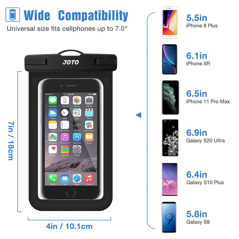  [AUSTRALIA] - JOTO Universal Waterproof Pouch Cellphone Dry Bag Case for iPhone 13 Pro Max Mini, 12 11 Pro Max Xs Max XR X 8 7 6S Plus SE, Galaxy S20 S20+ S10 Plus S10e /Note 10+ 9, Pixel 4 XL up to 7" -Black Black