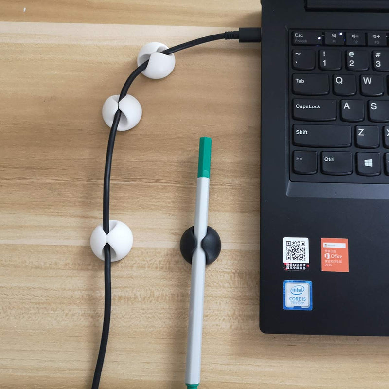  [AUSTRALIA] - Cable Clips Organizer for Phone Charging Cable, Cable Holder Desktop,Cord Clips for Computer,Charging Cable,USB Cable,Mouse,Headphone Cable,Office, Nightstand,Table,Cubicle,ect.(3 Black+3 White) Black+White