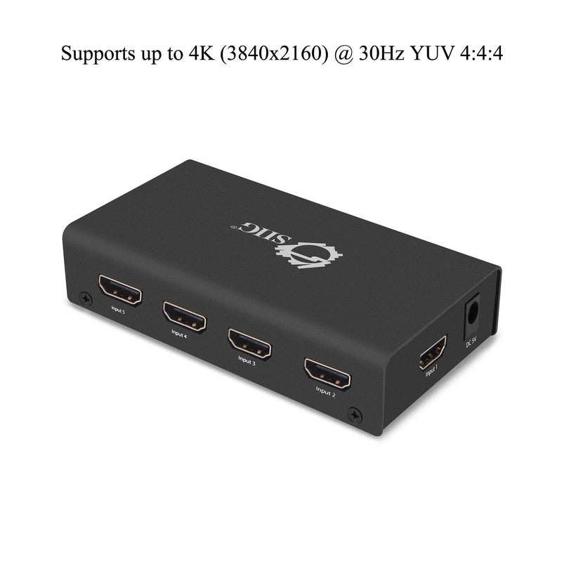  [AUSTRALIA] - SIIG 4K HDMI Switch with Remote Control 4K@30Hz Powered 5 Port HDMI Switch Box, 5 in 1 Out Source HDMI Selector (CE-H23012-S1)