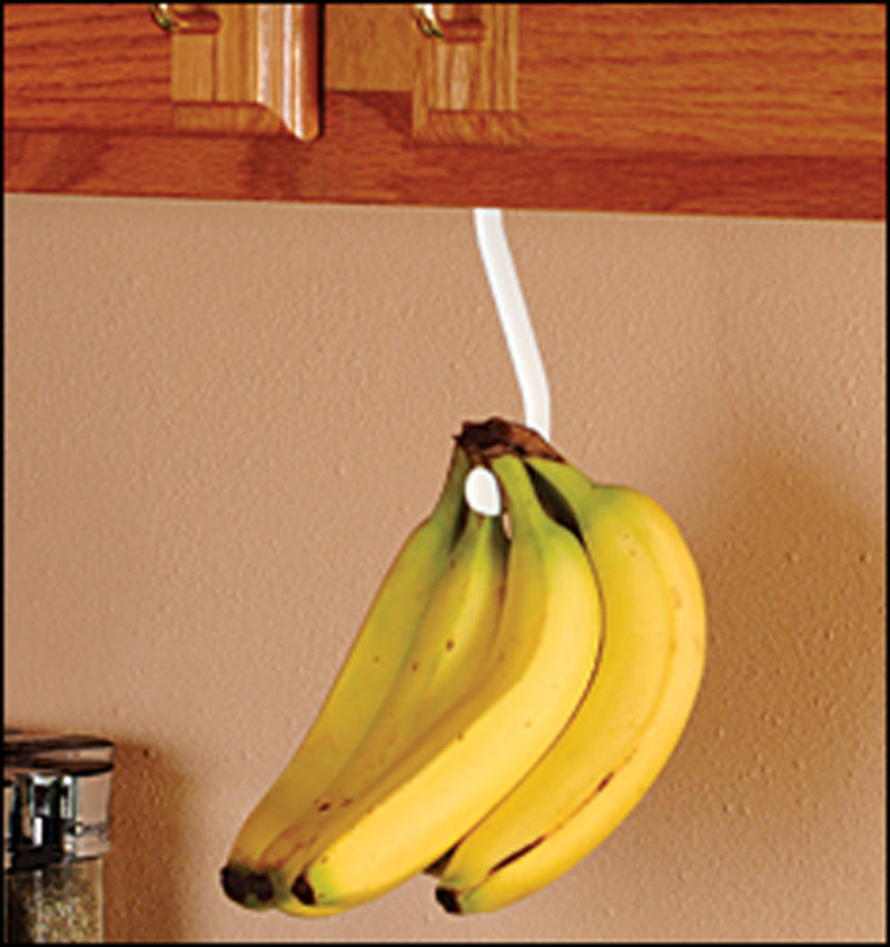 Banana Hook Hanger Under Cabinet Hook Ripens Bananas with Less Bruises, Hang Other Lightweight Kitchen Items, Folds Up Out of Sight When Not in Use, Self-Adhesive + Pre-drilled Screw Holes (White) - LeoForward Australia