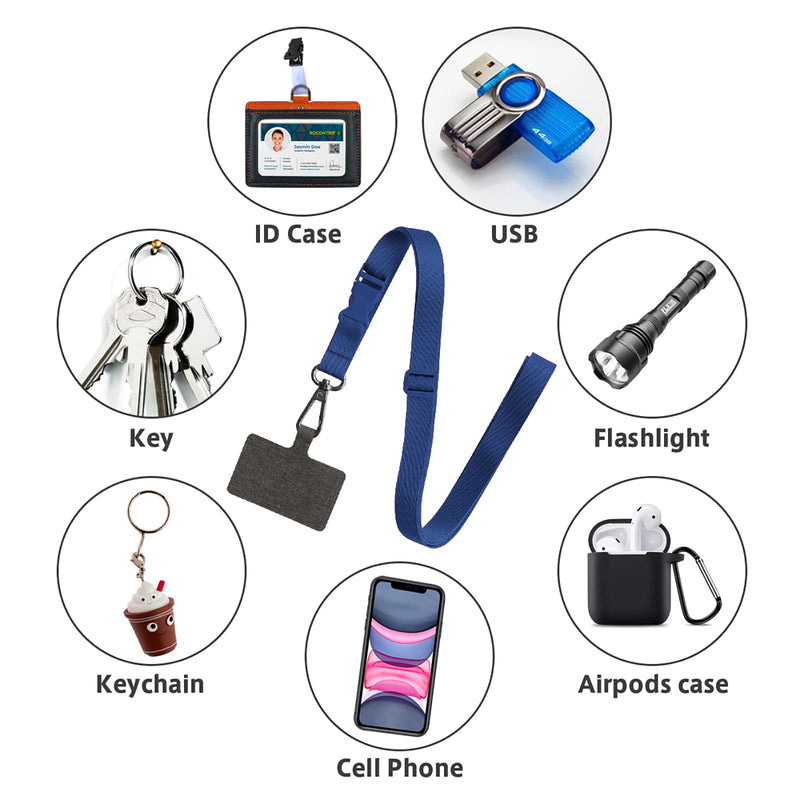  [AUSTRALIA] - ROCONTRIP Phone Lanyard 1X Crossbody lanyard and 2X Patch Universal Cell Phone Lanyards Adjustable Shoulder Neck Strap Compatible with Most Smartphones(Navy Blue) Navy Blue