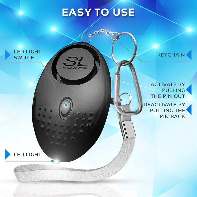 SLFORCE Personal Alarm Siren Song - 130dB Safesound Personal Alarms for Women Keychain with LED Light, Emergency Self Defense for Kids & Elderly. Security Sound Whistle Safety Siren (Black) Black - LeoForward Australia