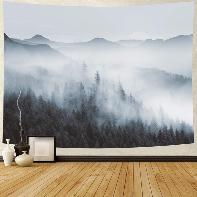  [AUSTRALIA] - Heopapin Misty Forest Tapestry Forest Trees with Mountain Tapestry Black and White Fantastic Fog Magical Tapestry 3D Vision Nature Landscape Tapestry for Bedroom Living Room Dorm (W78.7 × H59.1) Large Black and White Misty Forest