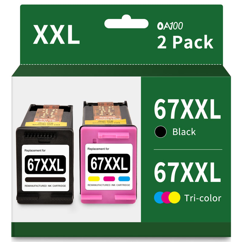  [AUSTRALIA] - 67XL Ink Cartridges Black Color Combo Pack Remanufactured Ink Cartridge Replacement for HP 67 Ink for Envy 6055e 6055 6455e 6458e Envy Pro 6455 DeskJet 2700 2700e 2755e 4155e(2 Pack) HP67 HP67XL