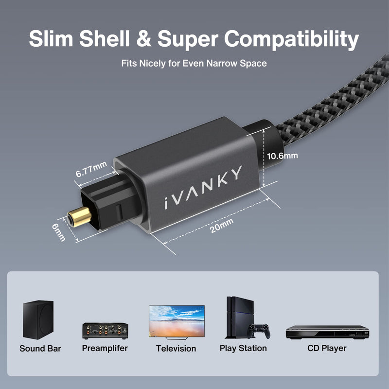  [AUSTRALIA] - IVANKY Optical Audio Cable 10ft/3M, Slim Braided Fiber Audio Cable, Digital Optic Cord,Toslink Cable, Aluminum Shell, Gold-Plated for Sound Bar, TV, PS4, Xbox, Samsung, Vizio - CL3 Rated Gray-10ft