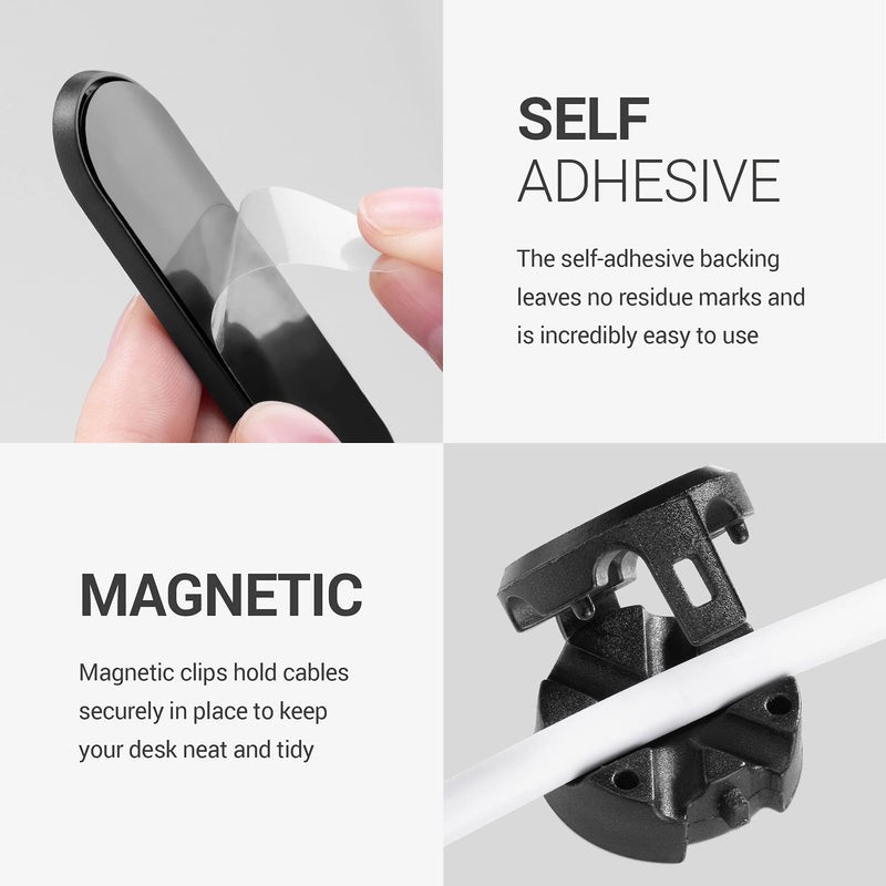  [AUSTRALIA] - kwmobile Magnetic Cable Holder Clips (Set with 2 Bases) - Cord Management Organizer Strip for Charger Cables, Desk Charging, Car Surfaces - Black