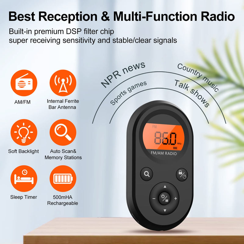  [AUSTRALIA] - Personal Rechargeable AM FM Pocket Radio+FM Radio Headphones with Best Reception, FM Headset Radio Receiver for Meeting, Daily Works, Hiking, Jogging