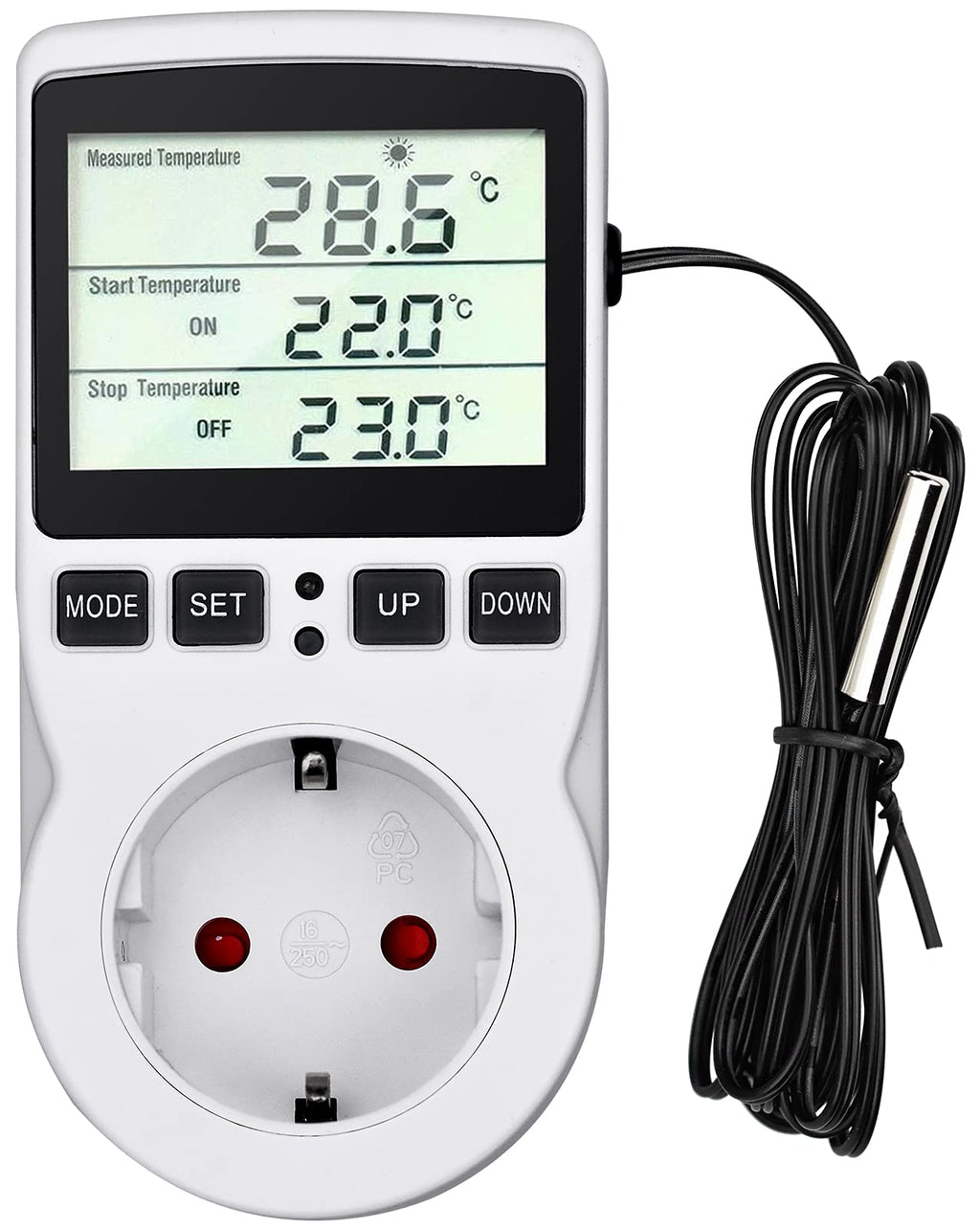  [AUSTRALIA] - Temperature controller 230 V digital thermostat socket plug thermostat with sensor timer, temperature socket heating cooling for greenhouse electric blanket water tank