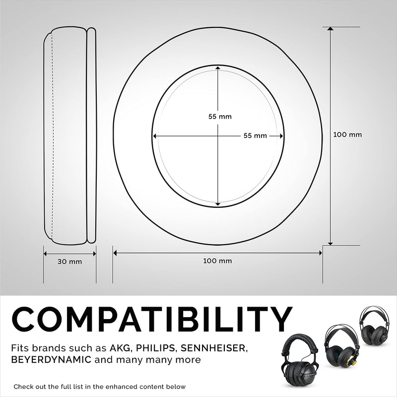  [AUSTRALIA] - BRAINWAVZ Round Replacement Memory Foam Earpads - Suitable for Many Other Large Over The Ear Headphones - Sennheiser, AKG, HifiMan, ATH, Philips, Fostex, Sony (Black) Black