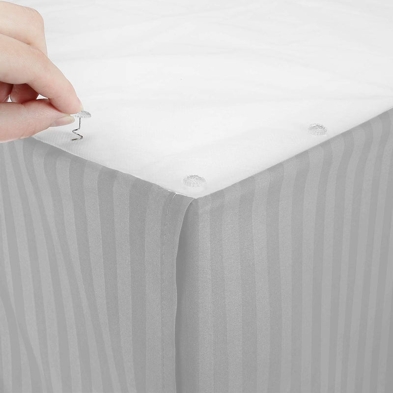  [AUSTRALIA] - Nestl Bedding Damask Dobby Stripe Bed Skirt - Double Brushed Microfiber Dust Ruffle - Pleated Dust Ruffle, Bed Skirt, Easy Fit with 14 in Tailored Drop, Full, Silver Full Size