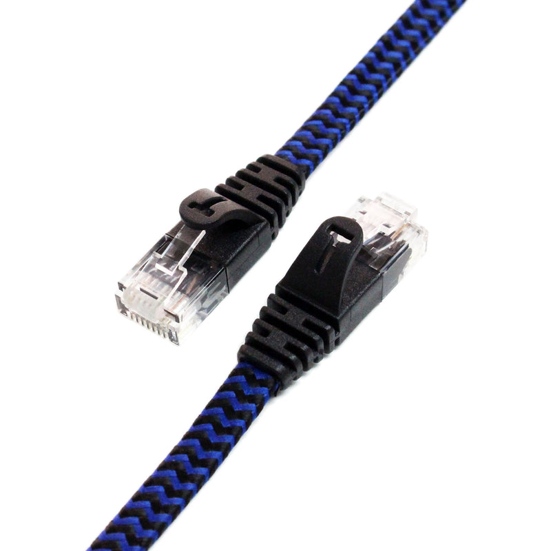  [AUSTRALIA] - Tera Grand - 6 ft CAT6 10 Gigabit Ethernet Ultra Flat Braided Network Cable, Black/Blue, Computer Internet LAN Cable with Snagless RJ45 Connectors (6 Feet) 6 Feet