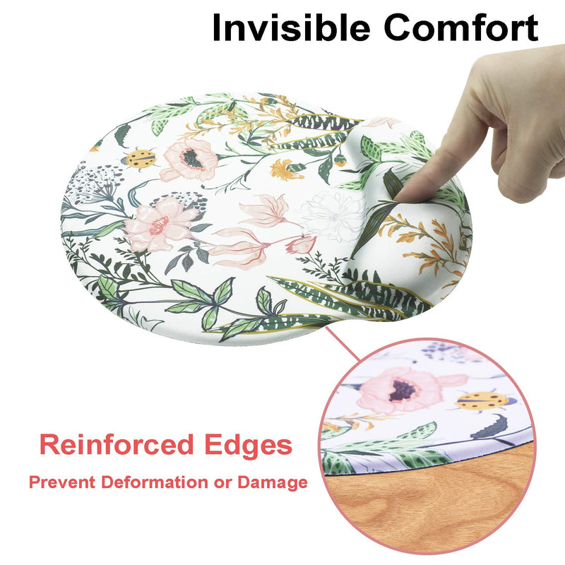  [AUSTRALIA] - EkuaBot Floral Flower Mouse Pad with Wrist Support for Computers & Laptop, Made of Elastic Gel, Soft and Breathable, Ergonomic Design Wrist Rest, Non-Slip PU Rubber Base, Easy Typing