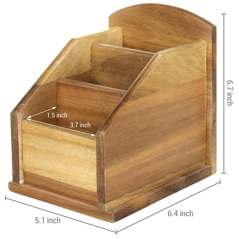  [AUSTRALIA] - MyGift Solid Acacia Wood Small Remote Control Holder Organizer with 3 Compartments, Living Room TV Media Storage Caddy