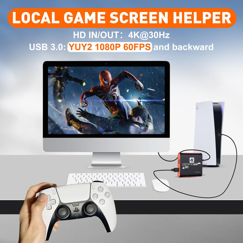  [AUSTRALIA] - Capture Card for Nintendo Switch with 4K Pass-Through, USB3.0 1080P 60FPS HDMI Video Cam Link Game Capture for Streaming, Work with Xbox PS4 PS5 PC DSLR for OBS Twitch Live Broadcasting and Recording