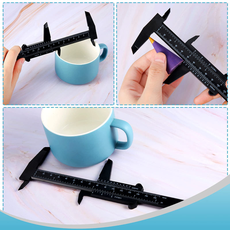  [AUSTRALIA] - 6 Inch/ 150 mm Mini Plastic Caliper Double Scale Measuring Tool Rectangular Vernier Caliper Fast Read Sliding Gauge Ruler for Eyebrow Stencil Makeup Student School Office Home, Black, 5 Pieces