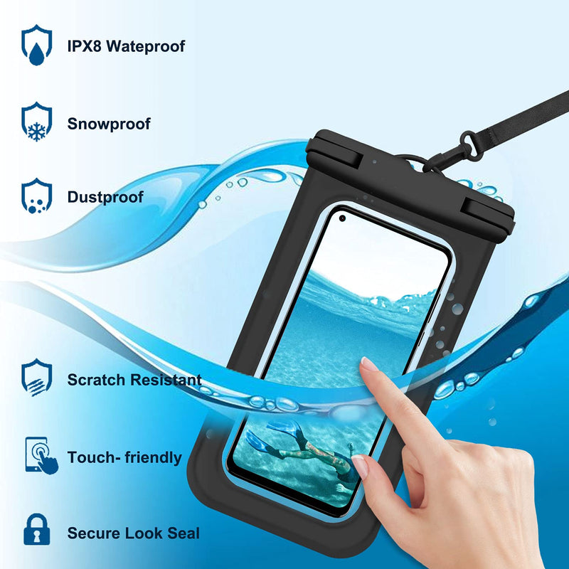  [AUSTRALIA] - Janmitta Universal Extra-Large Waterproof Pouch,Underwater Dry Bag for OnePlus Nord N200 5G,Moto G Stylus,Google Pixel 6 Pro and Other Phones Up to 7.0",IPX8 Waterproof Phone Case,2 Packs+2 lanyards Black+Blue 8.39x4.21*0.59 inches