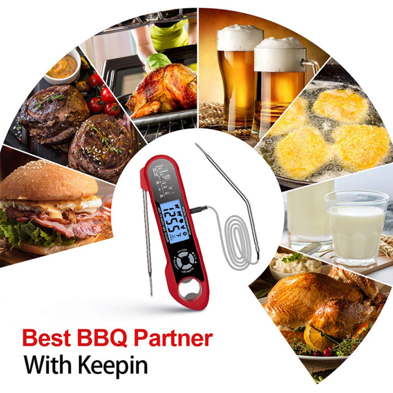  [AUSTRALIA] - BestGK Double-Probe Meat Thermometer, 2s Instant Read Waterproof Digital Thermometer with Alarm Function & Display, Foldable Food Thermometer for Turkey, Grilling, BBQ, Baking, Candy, Liquids, Oil