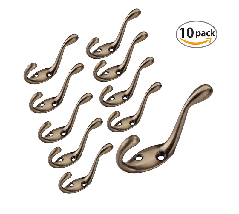 Coat Hooks,Cele Heavy Duty Double Coat Hooks Hardware Wall Mounted Metal Hanging Double Hooks Wall Hooks (Screws Included),Bronze Hooks Hanger-10 Pack Bronze - LeoForward Australia