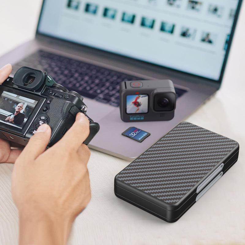  [AUSTRALIA] - HEIYING SD Card Holder for Memory SD Card and Micro SD Card, Portable SD SDHC SDXC Micro SD Card Holder Case with 40 SD Cards Slots & 40 Micro SD Cards Slots. Carbon Fibre Black