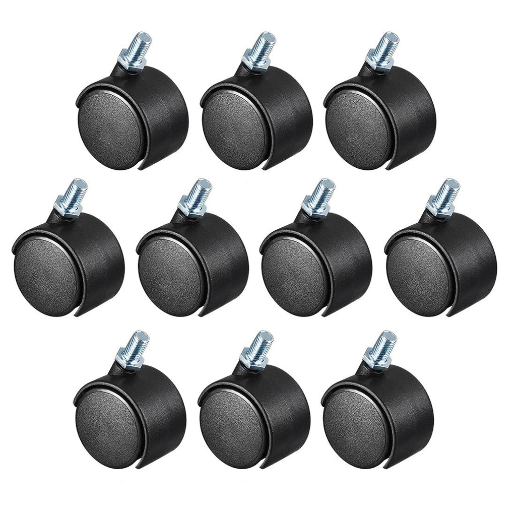  [AUSTRALIA] - uxcell 1.45 Inch Swivel Casters Nylon Twin Wheel M8 x 15mm Threaded Stem Swivel Caster Black, 28lb Capacity Each Wheel, Pack of 5