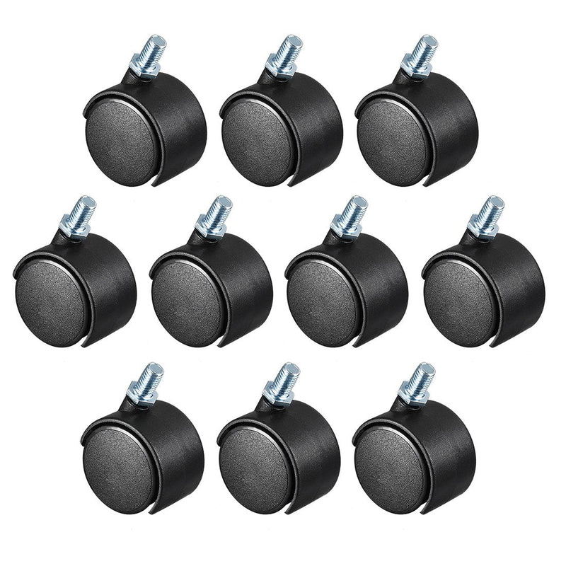  [AUSTRALIA] - uxcell 1.45 Inch Swivel Casters Nylon Twin Wheel M8 x 15mm Threaded Stem Swivel Caster Black, 28lb Capacity Each Wheel, Pack of 5