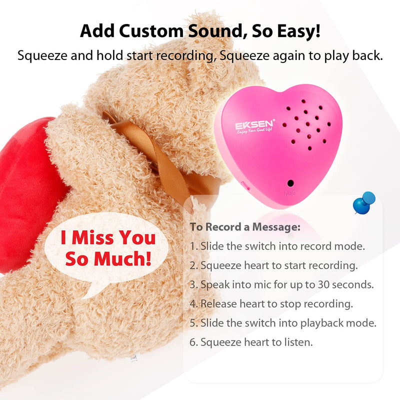 EKSEN Teddy Bear Voice Recorder, 30 Seconds Toy Voice Box for Stuffed Animal. Easy to Record, Perfect Device for DIY Gifts. (Pink - 1 Pack) Pink - 1 Pack - LeoForward Australia