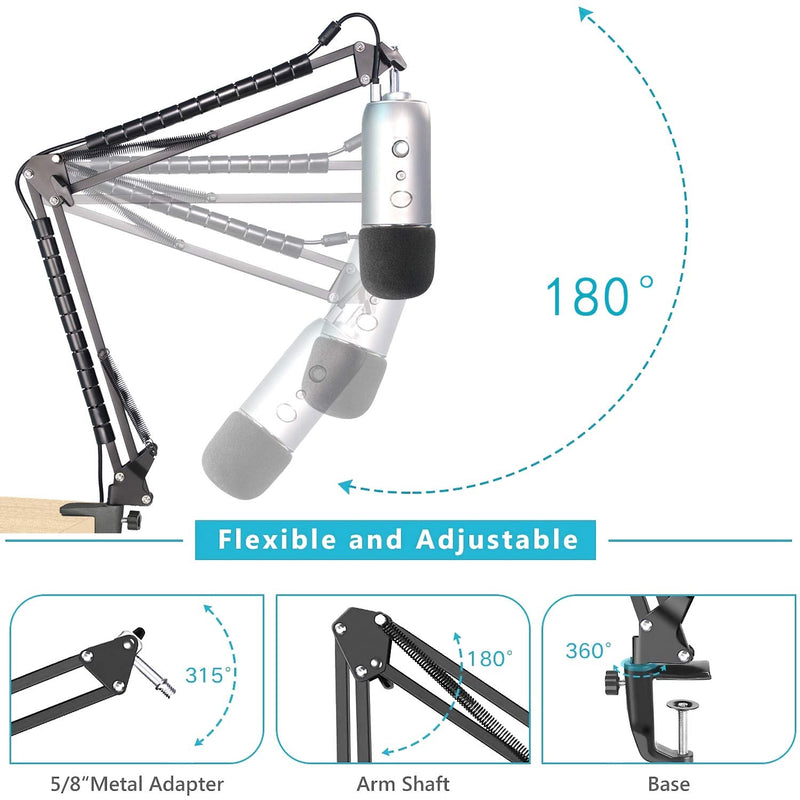  [AUSTRALIA] - Yeti Mic Boom Arm Stand with Pop Filter, Compatible with Blue Yeti, Blue Yeti Pro USB Microphone with Cable Sleeve by SUNMON