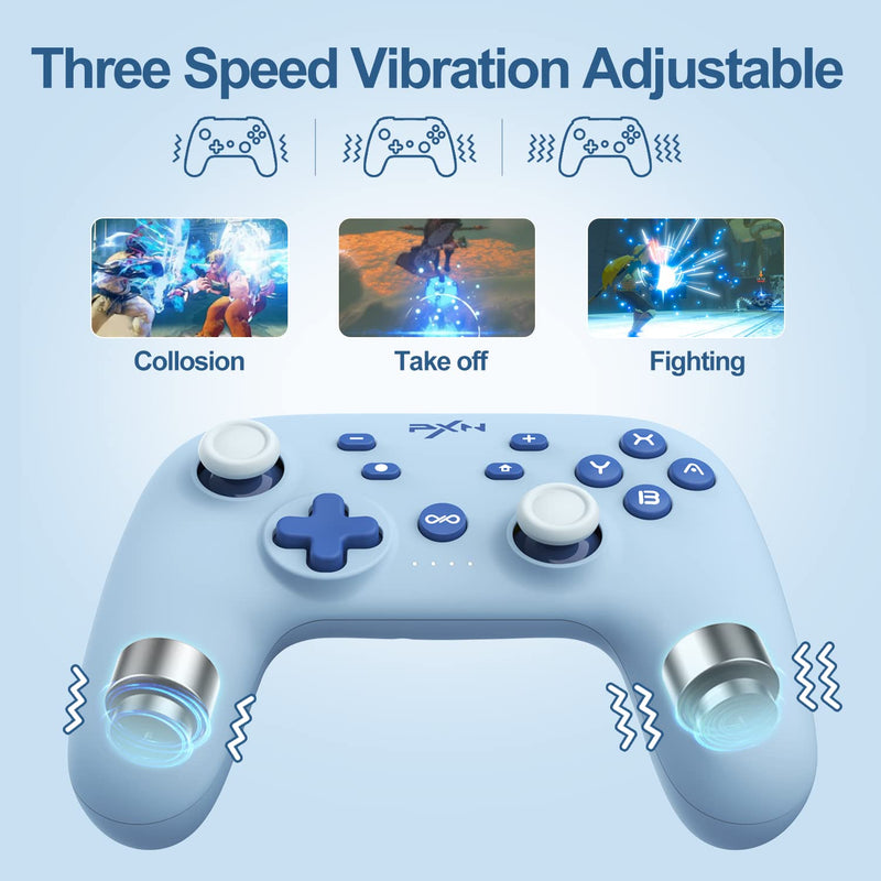  [AUSTRALIA] - PXN P50 Wireless Switch Pro Controller, Dual Shock Gamepad Joystick Support Turbo, Macro, Gyro Axis, Wake-Up, Programmable Dual Connection for Switch/Lite/OLED/iOS (16 versions only) / PC (Blue) Blue