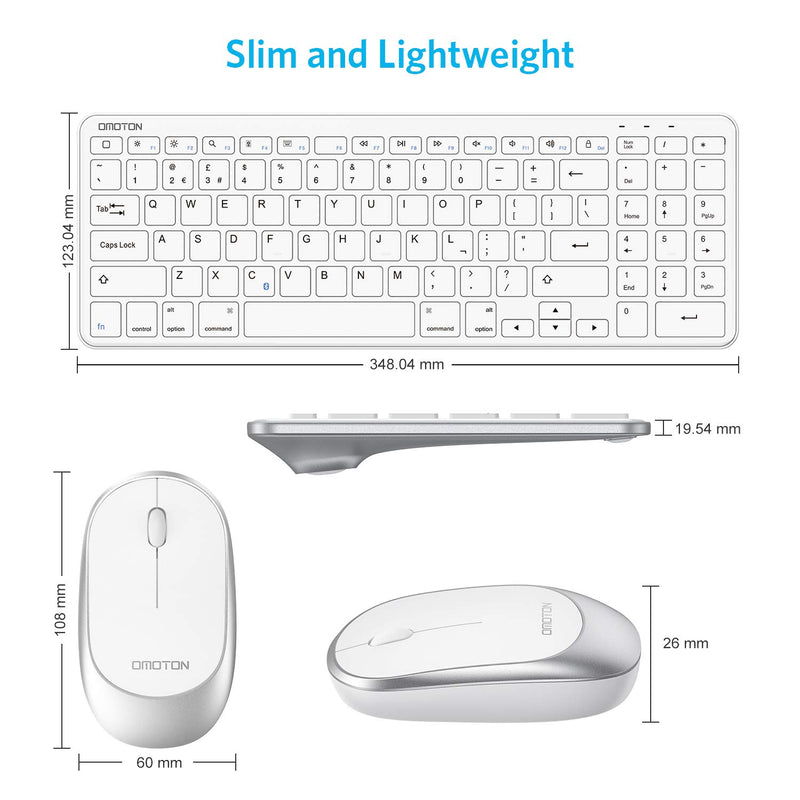 OMOTON iPad Keyboard and Mouse, Bluetooth Keyboard and Mouse(iPadOS 13 and Above) for iPad 8th/7th Generation10.2, iPad Air 4/3, iPad Pro 12.9/11, and Other Bluetooth Enabled Devices, White Silver - LeoForward Australia