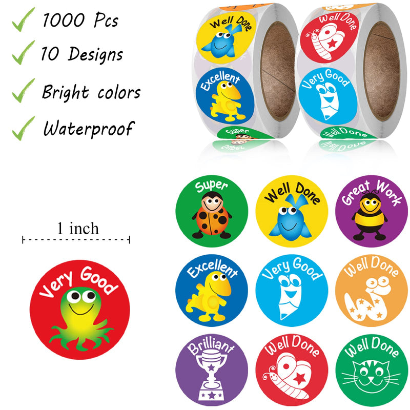  [AUSTRALIA] - 1000 Pcs Teacher Stickers for Students Reward Stickers in 10 Designs, Incentive Student Sticker (1 Inch)