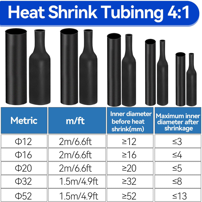  [AUSTRALIA] - Heat Shrink Tubing, Heat Shrink Tubing with Adhesive, 4:1 Heat Shrink Tubing Waterproof, Heat Shrink Tube Black for Cable Insulation, Marking, Cable Bundling, Repairs (32mm x 1.5m) 32MM*1.5M