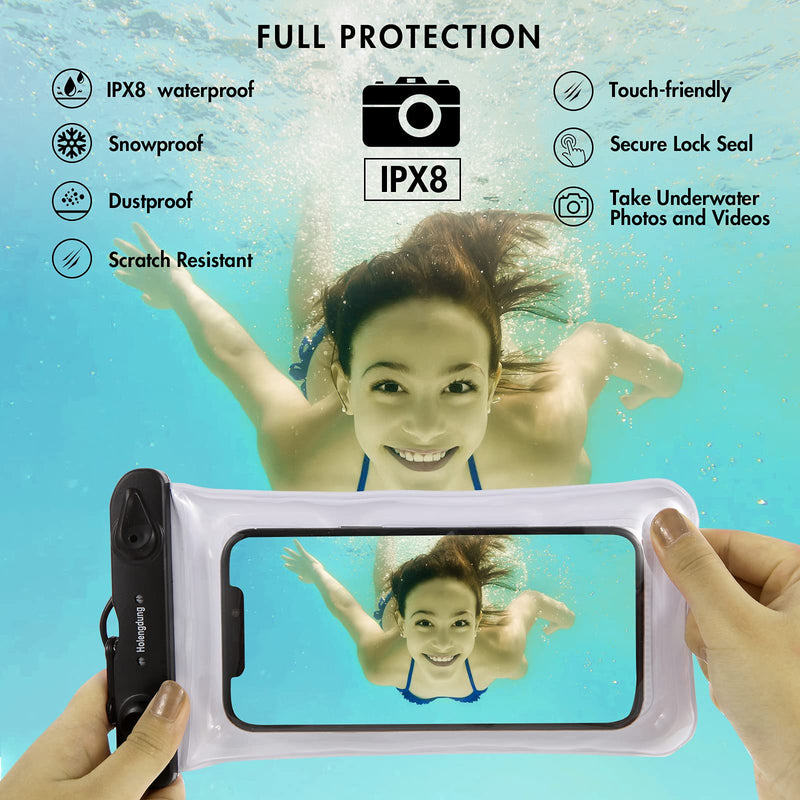  [AUSTRALIA] - Holengdung [2-Pack] Universal Floating Waterproof Phone Pouch Dry Bag for iPhone 13 12 11 Pro Max Mini Xs Max XR X 8 Plus, Galaxy S21 Ultra S21+ S21 S20 Ultra S20+ /Note20 Ultra 20 10+, Pixel up to 7" White+Black