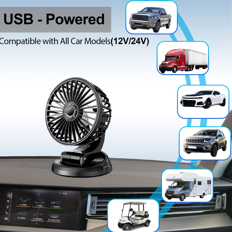  [AUSTRALIA] - USB Fan for Car, Portable Car Fans That Blow Cold Air with 360 Degree Rotatable Head, Strong Wind Electric Auto Car Cooling Fan with USB Powered Cord for Vehicles Suv Rv Tuck Sedan Home Office Outdoor