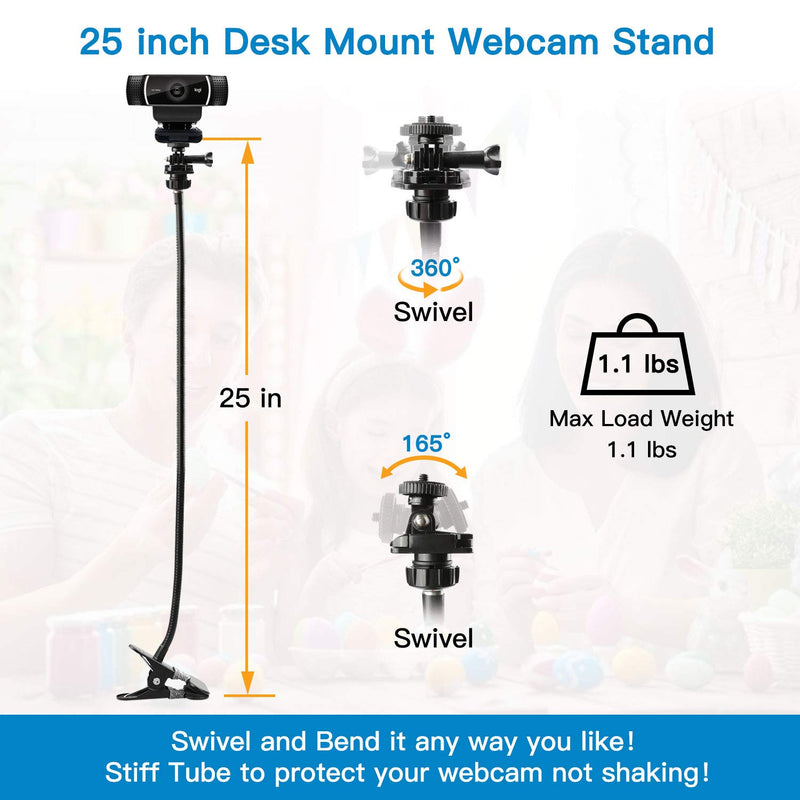  [AUSTRALIA] - Pipishell 25 Inch Webcam Stand - Flexible Desk Mount Clamp Gooseneck Stand for Logitech Webcam C930e,C930,C920, C922x,C922, Brio 4K, C925e,C615-PIWS01