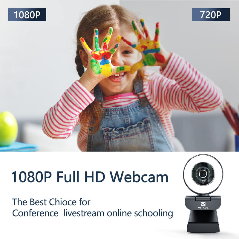  [AUSTRALIA] - Streaming Webcam with Adjustable Ring Light,Vitade Full HD 1080P Webcam with Dual Microphones and Advanced Auto-Focus,Pro Web Camera for Online Learning, Zoom Meeting Skype Teams, Gaming Laptop