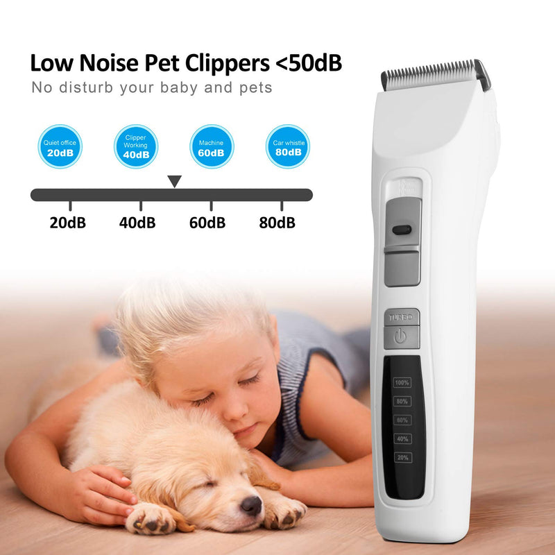 BOUSNIC Dog Clippers 2-Speed Cordless Pet Hair Grooming Clippers Kit - Professional Rechargeable for Small Medium Large Dogs Cats and Other Pets White - LeoForward Australia