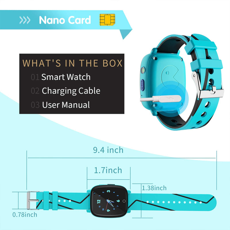  [AUSTRALIA] - Kids Smart Watch for Boys Girls - Kids Smartwatch with Call 7 Games Music Player Camera SOS Alarm Clock Calculator 12/24 hr Touch Screen Children Wrist Watch for Kids Age 4-12 Birthday Gifts (Blue) Blue