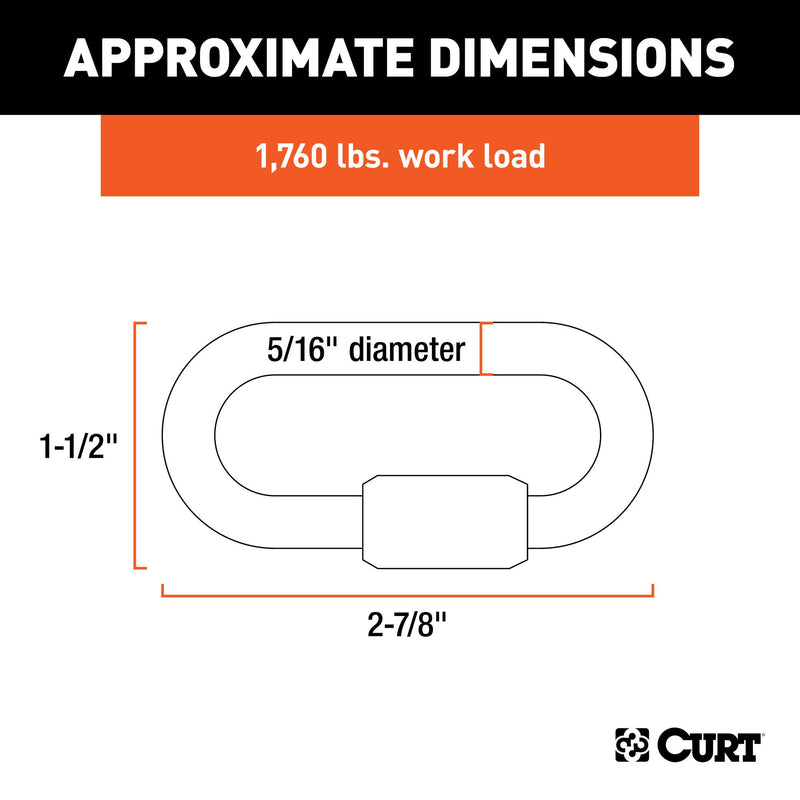  [AUSTRALIA] - CURT 82903 Threaded Quick Link Trailer Safety Chain Hook Carabiner Clips 5/16-Inch Diameter, 1,760 lbs, 2-Pack