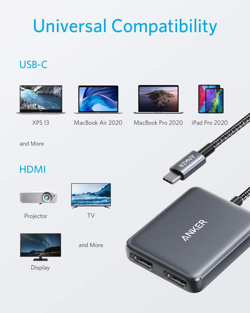  [AUSTRALIA] - Anker USB C to Dual HDMI Adapter, Compact and Portable USB C Adapter, Supports 4K@60Hz and Dual 4K@30Hz, for MacBook Pro, MacBook Air, iPad Pro, XPS, and More [Compatible with Thunderbolt 3 Ports]